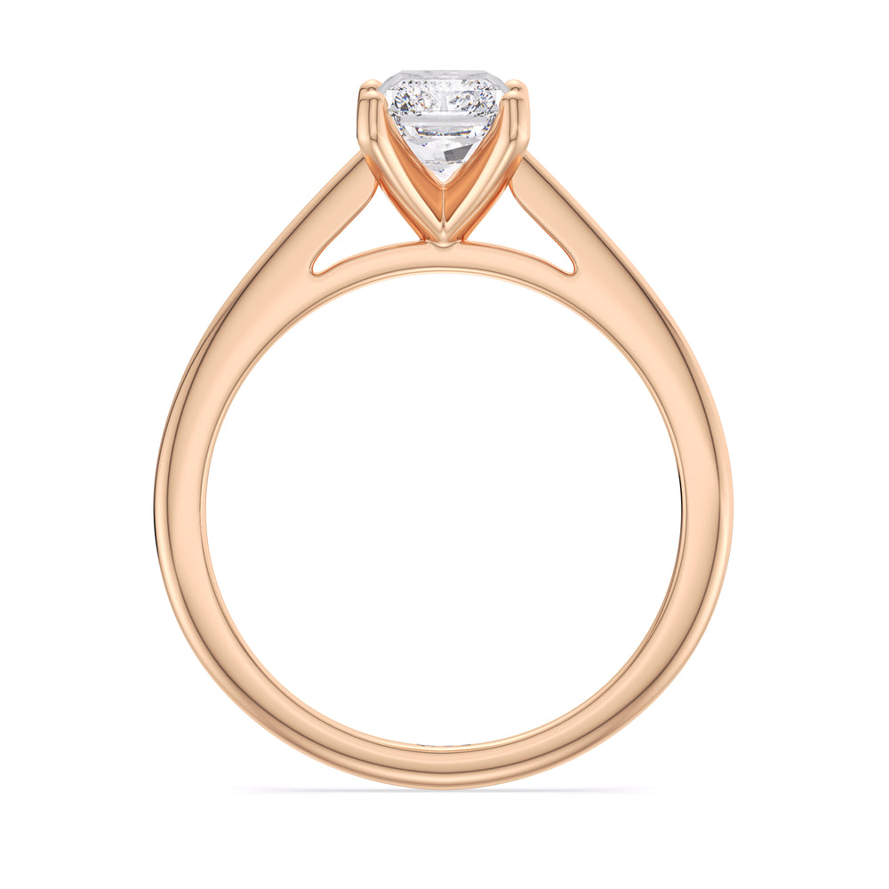 Fine Tapered Cathedral Solitaire Engagement Ring with Radiant Cut Diamond in 14KT Rose Gold view 2

