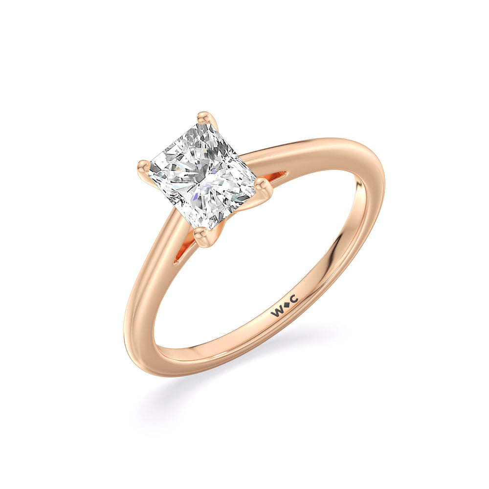 Fine Tapered Cathedral Solitaire Engagement Ring with Radiant Cut Diamond in 14KT Rose Gold view 3
