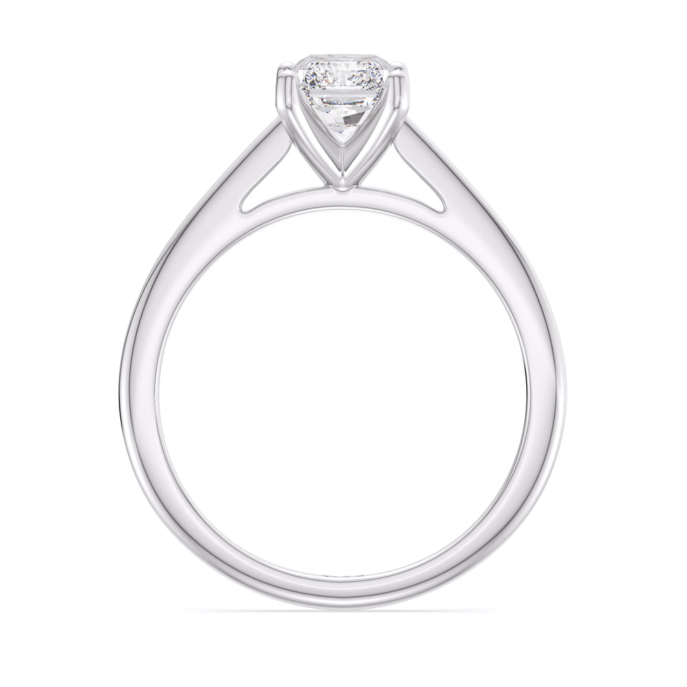 Fine Tapered Cathedral Solitaire Engagement Ring with Radiant Cut Diamond in 14KT Platinum view 2
