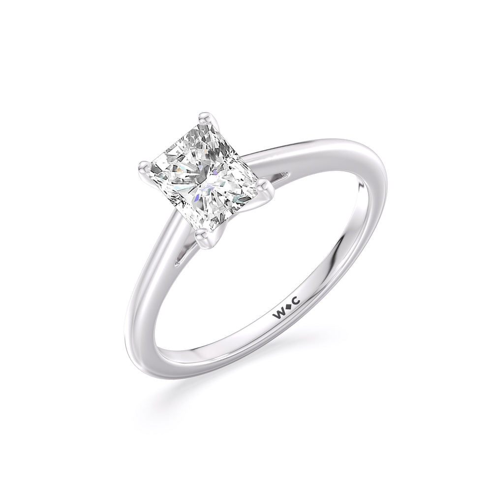 Fine Tapered Cathedral Solitaire Engagement Ring with Radiant Cut Diamond in 14KT Platinum view 3

