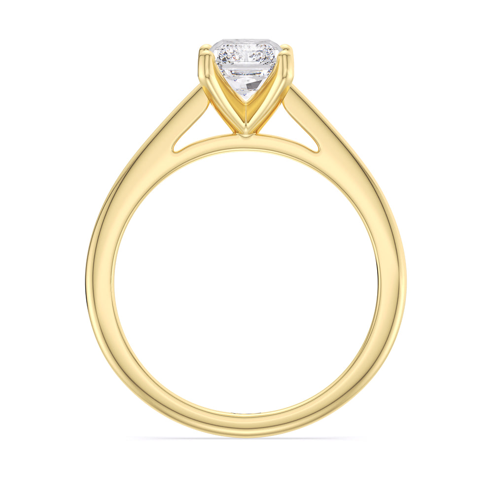 Fine Tapered Cathedral Solitaire Engagement Ring with Radiant Cut Diamond in 14KT Yellow Gold view 2
