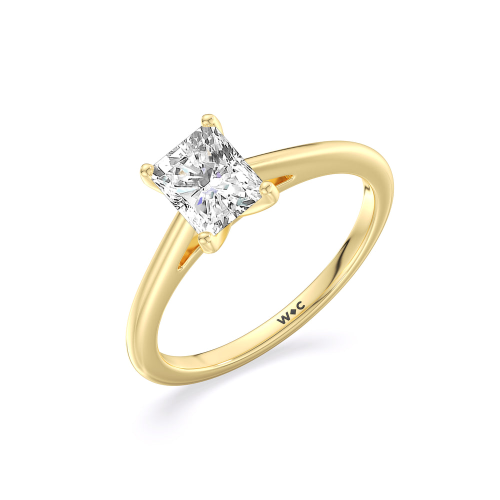 Fine Tapered Cathedral Solitaire Engagement Ring with Radiant Cut Diamond in 14KT Yellow Gold view 3
