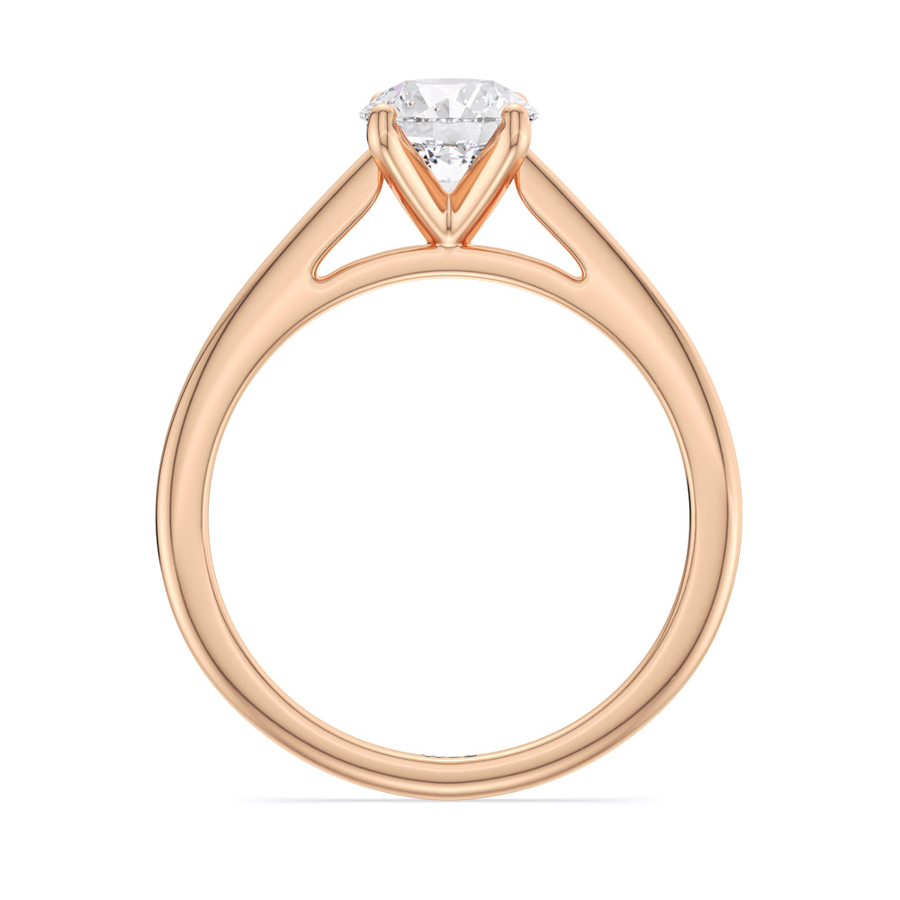 Fine Tapered Cathedral Solitaire Engagement Ring with Round Cut Diamond in 14KT Rose Gold view 2
