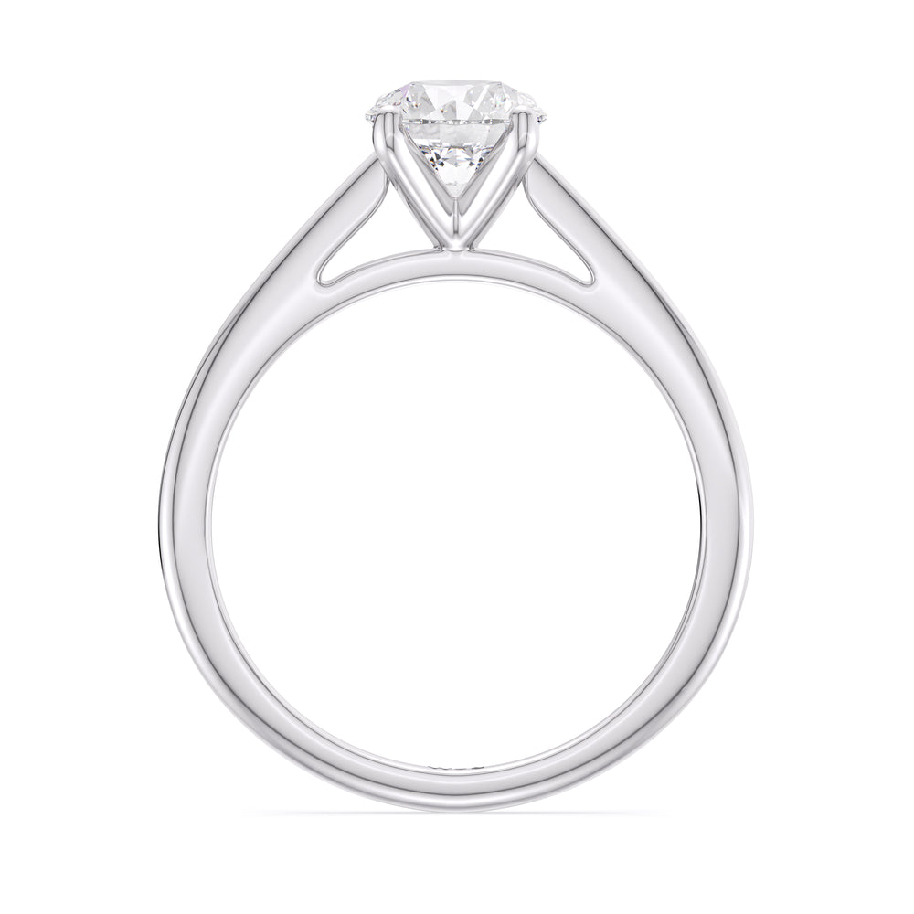 Fine Tapered Cathedral Solitaire Engagement Ring with Round Cut Diamond in 14KT Platinum view 2
