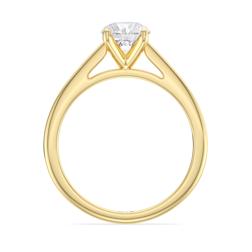 Fine Tapered Cathedral Solitaire Engagement Ring with Round Cut Diamond in 14KT Yellow Gold view 3
