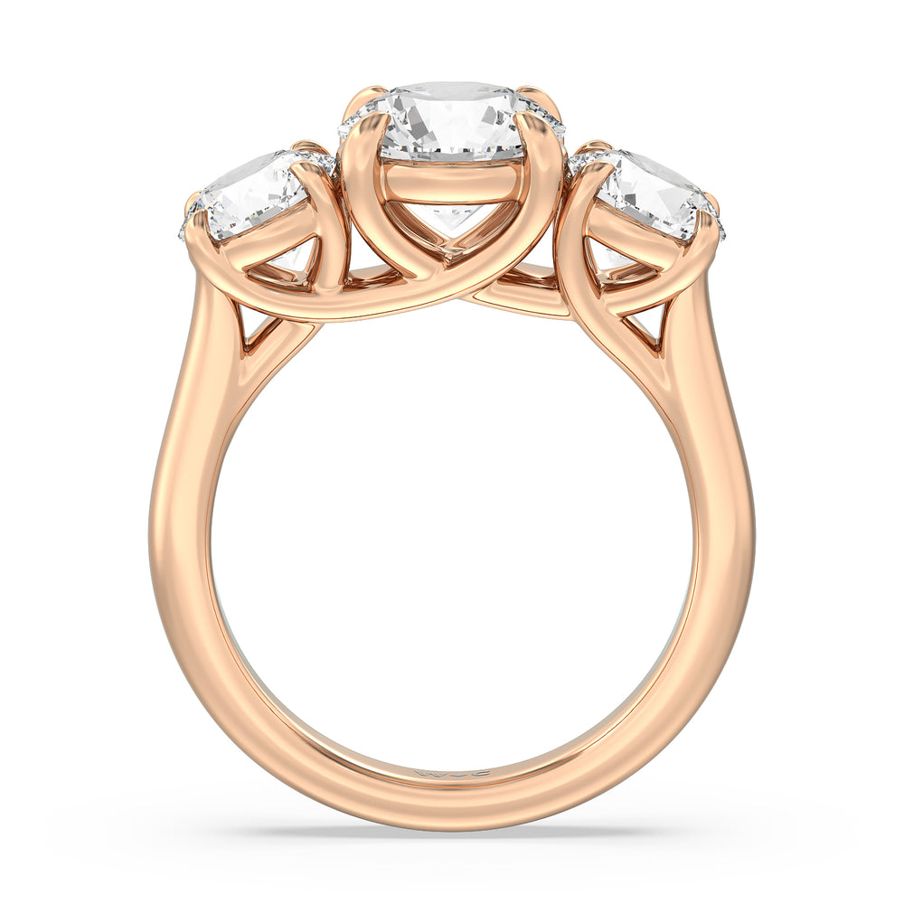 Three Stone Round Brilliant Cut Diamond Ring (F/G SI+) with 18KT Rose Gold / Natural / 2 Cut Diamond in 14KT Rose Gold / Natural / 2 view 2
