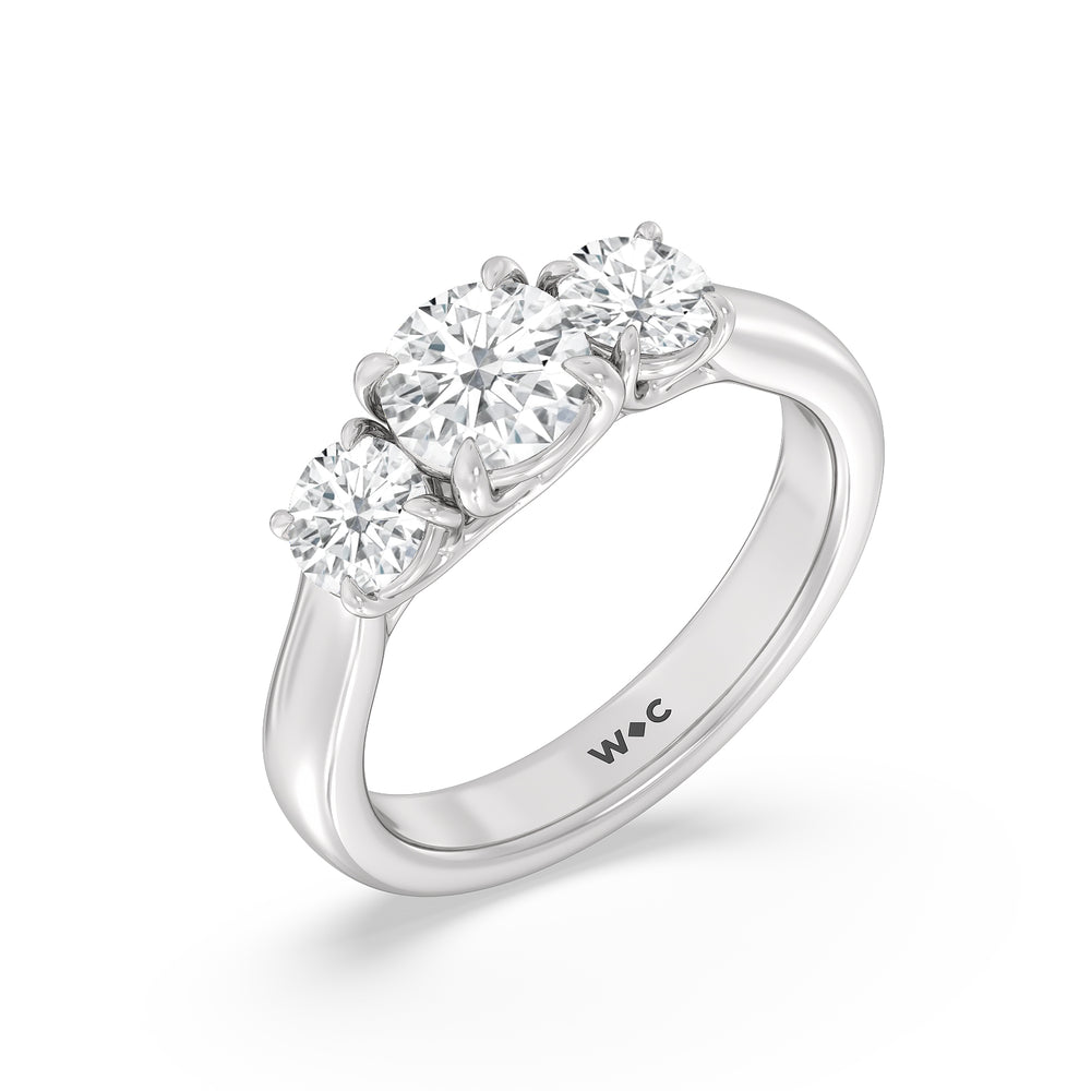 Three Stone Round Brilliant Cut Diamond Ring (F/G SI+) with Platinum / Natural / 2 Cut Diamond in 14KT Platinum / Natural / 2 view 3
