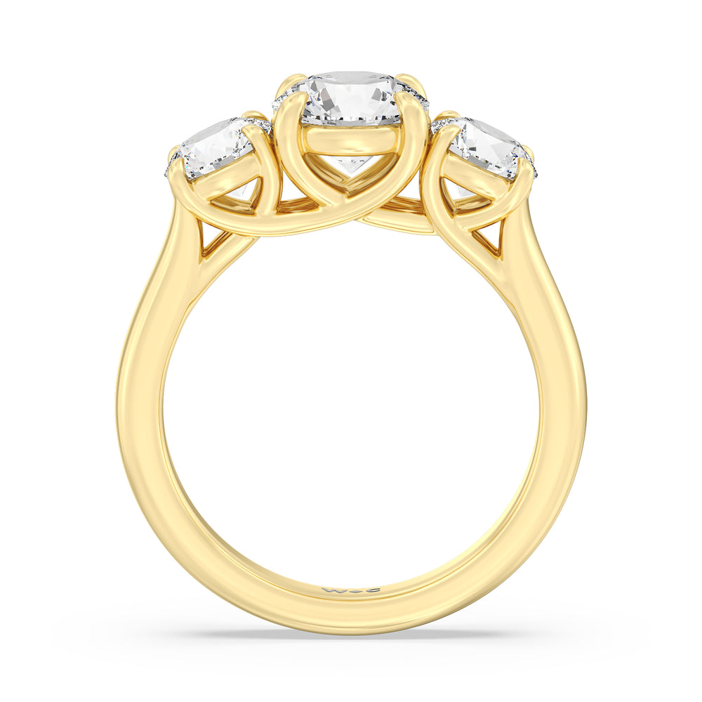Three Stone Round Brilliant Cut Diamond Ring (F/G SI+) with 18KT Yellow Gold / Natural / 2 Cut Diamond in 14KT Yellow Gold / Natural / 2 view 2

