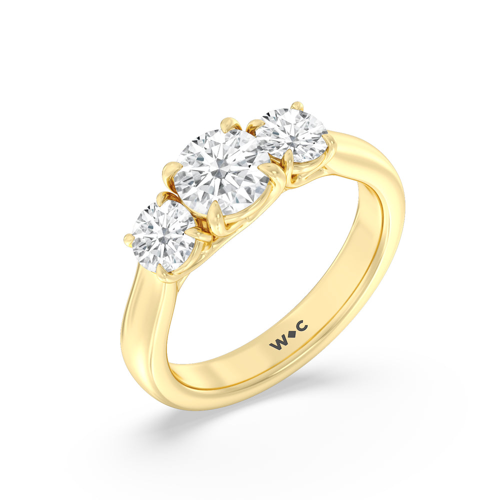 Three Stone Round Brilliant Cut Diamond Ring (F/G SI+) with 18KT Yellow Gold / Natural / 2 Cut Diamond in 14KT Yellow Gold / Natural / 2 view 3
