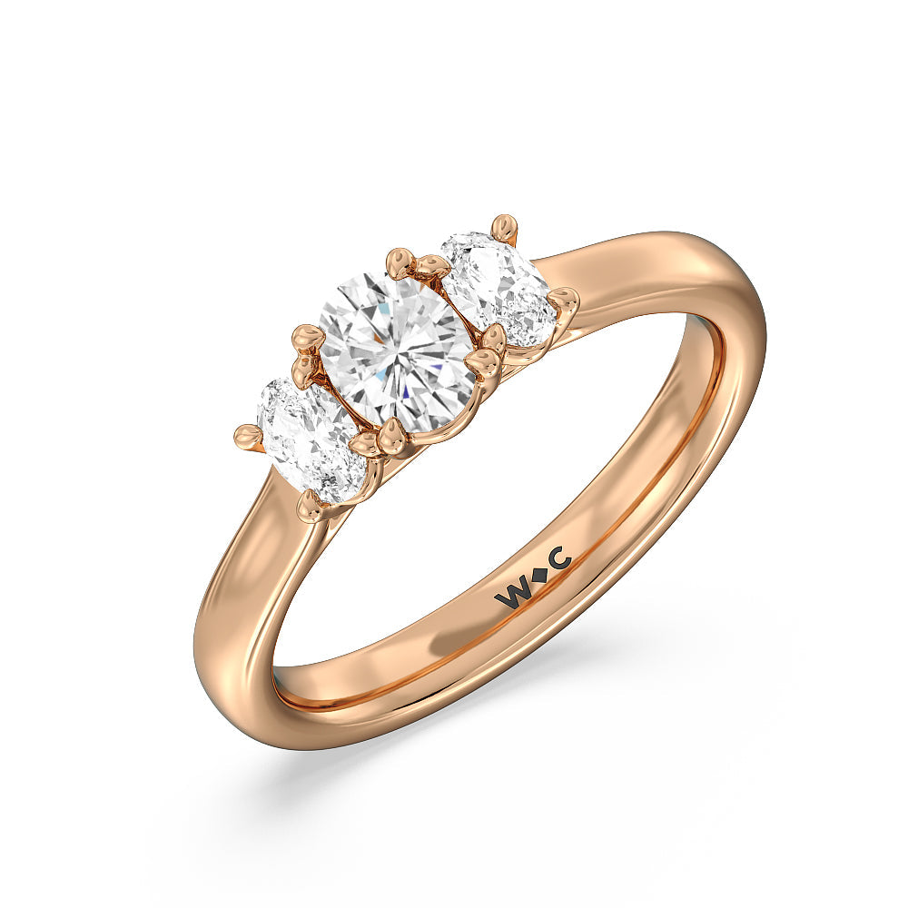 Three Stone Oval Cut Diamond Ring with 18KT Rose Gold / Natural / 1 Cut Diamond in 14KT Rose Gold / Natural / 1 view 5
