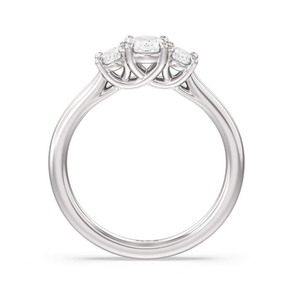 Three Stone Oval Cut Diamond Ring with Platinum / Natural / 1 Cut Diamond in 14KT Platinum / Natural / 1 view 5
