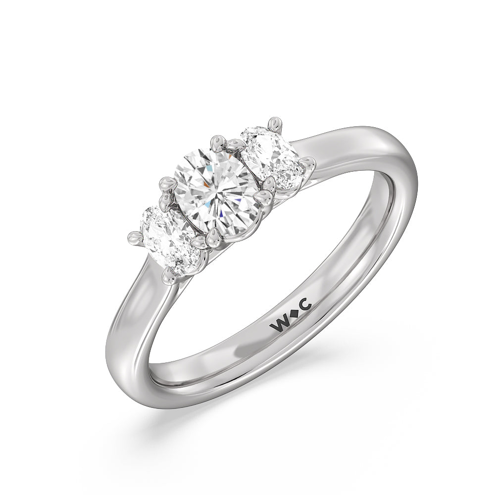 Three Stone Oval Cut Diamond Ring with Platinum / Natural / 1 Cut Diamond in 14KT Platinum / Natural / 1 view 4
