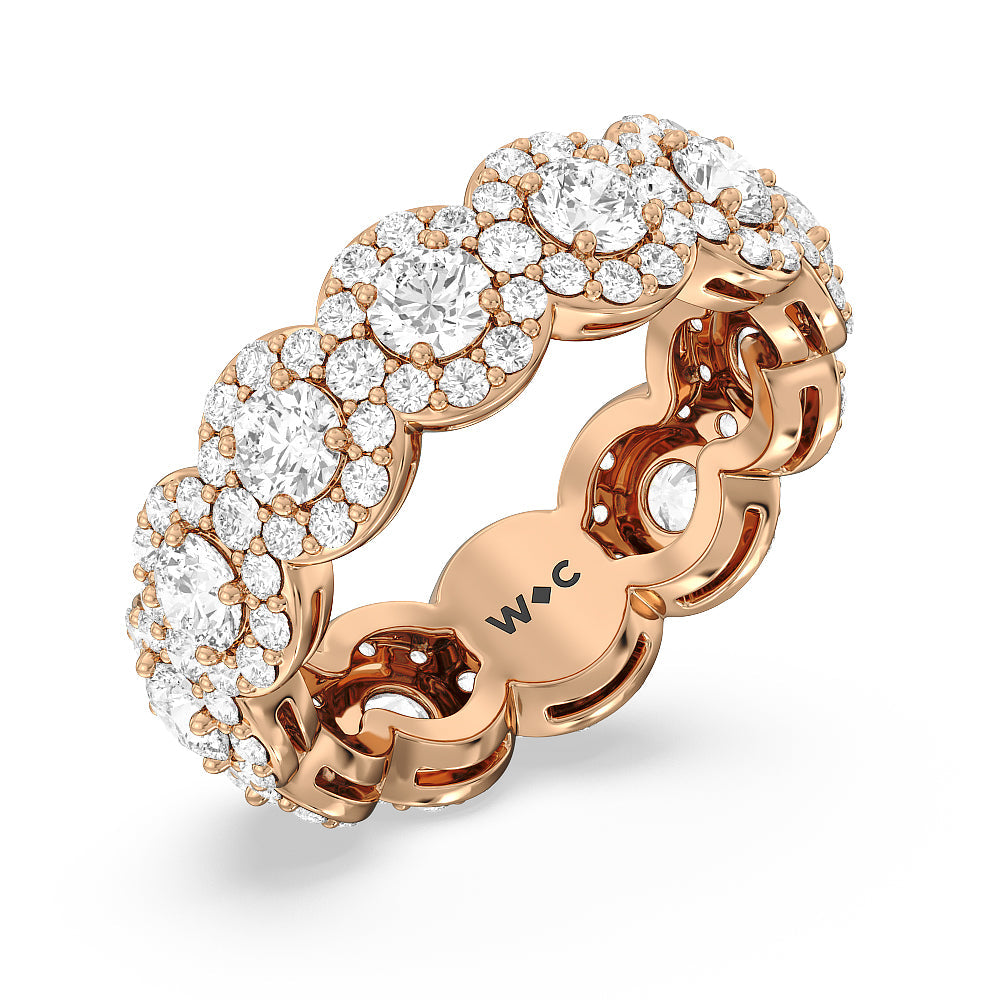 Round Halo Eternity Ring with 18KT Rose Gold / Natural / 3 3/4 Cut Diamond in 14KT Rose Gold / Natural / 3 3/4 view 2
