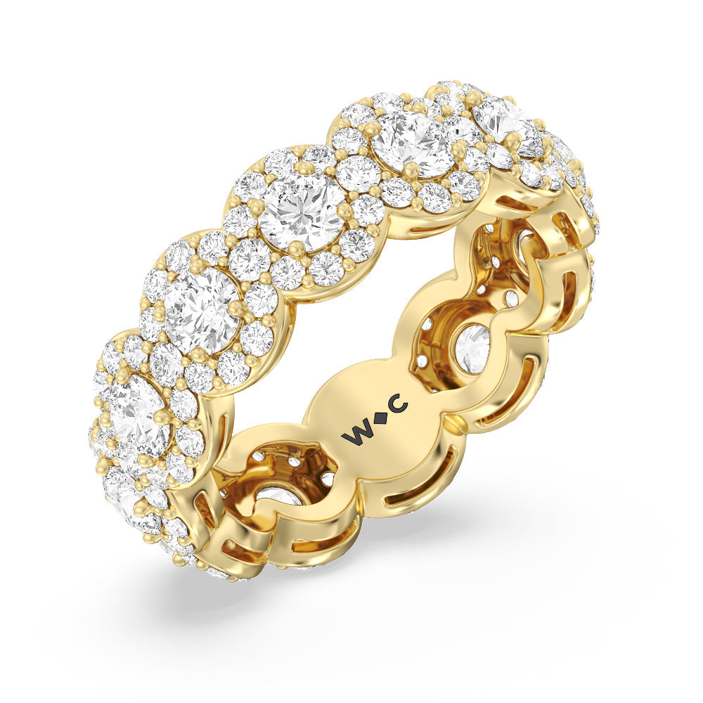 Round Halo Eternity Ring with 18KT Yellow Gold / Natural / 3 3/4 Cut Diamond in 14KT Yellow Gold / Natural / 3 3/4 view 2
