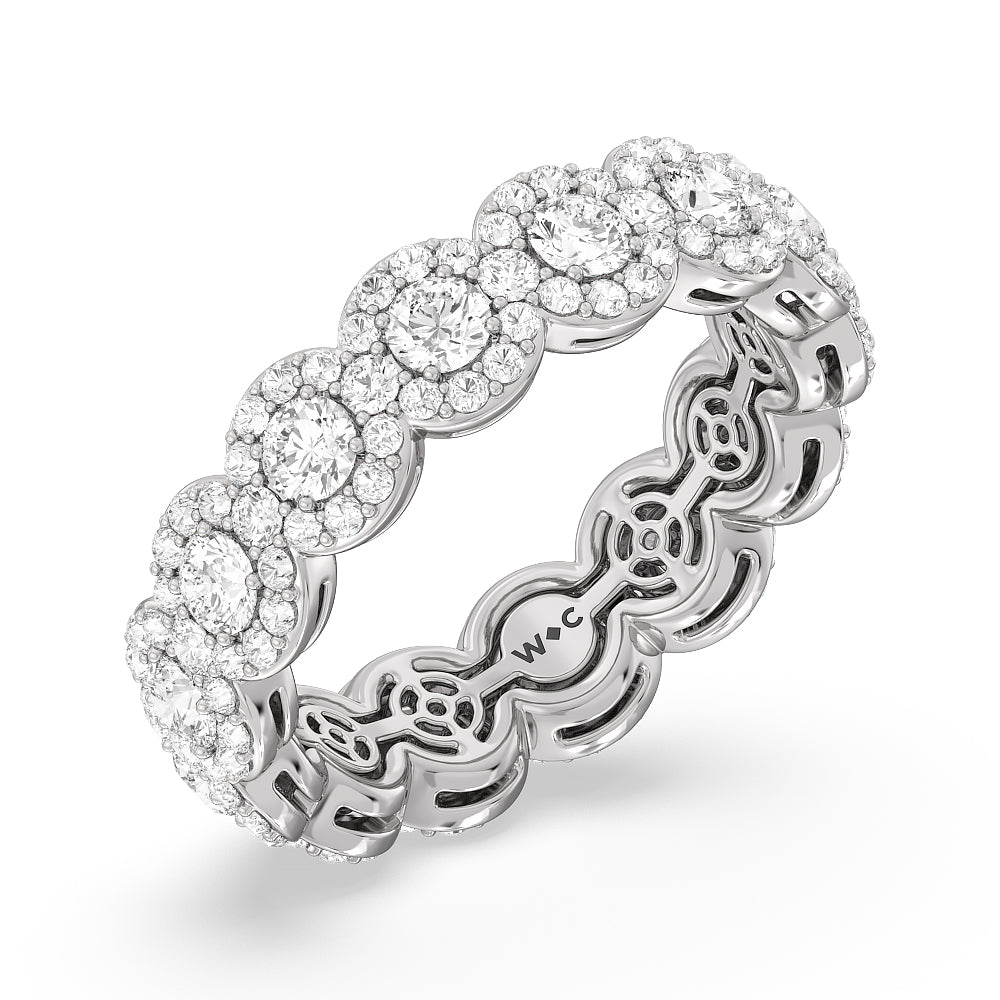 Round Halo Eternity Ring with Platinum / Natural / 2 5/8 Cut Diamond in 14KT Platinum / Natural / 2 5/8 view 3
