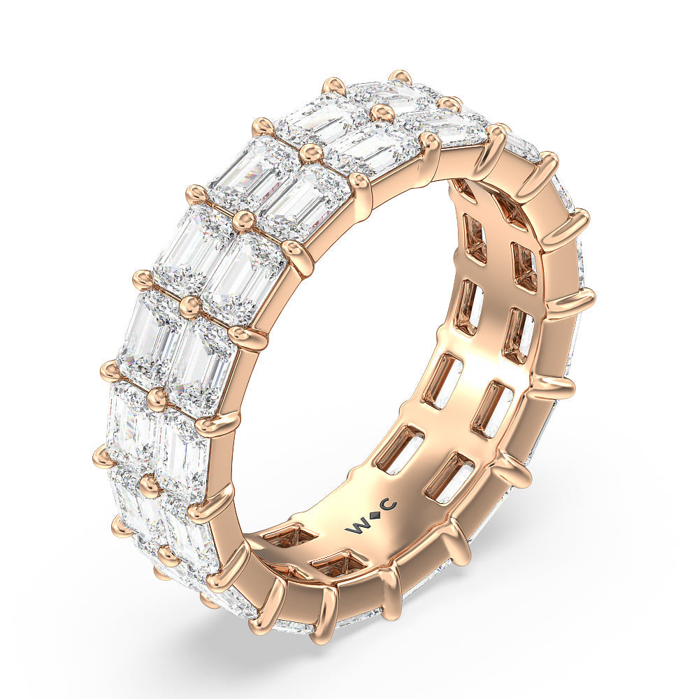 Two Row East West Emerald  Eternity Ring with 18KT Rose Gold / Natural / 5 3/4 Cut Diamond in 14KT Rose Gold / Natural / 5 3/4 view 3
