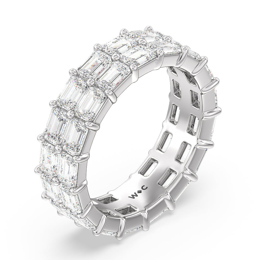 Two Row East West Emerald  Eternity Ring with Platinum / Natural / 5 3/4 Cut Diamond in 14KT Platinum / Natural / 5 3/4 view 3
