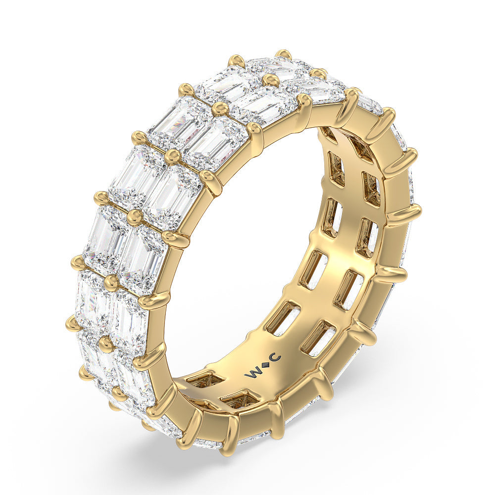 Two Row East West Emerald  Eternity Ring with 18KT Yellow Gold / Natural / 5 3/4 Cut Diamond in 14KT Yellow Gold / Natural / 5 3/4 view 3

