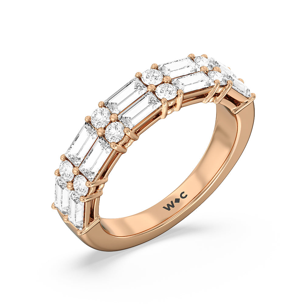 Alternating Two Row Baguette and Round Anniversary Band (G/H SI+) with 18KT Rose Gold / Natural / 1 Cut Diamond in 14KT Rose Gold / Natural / 1 view 3

