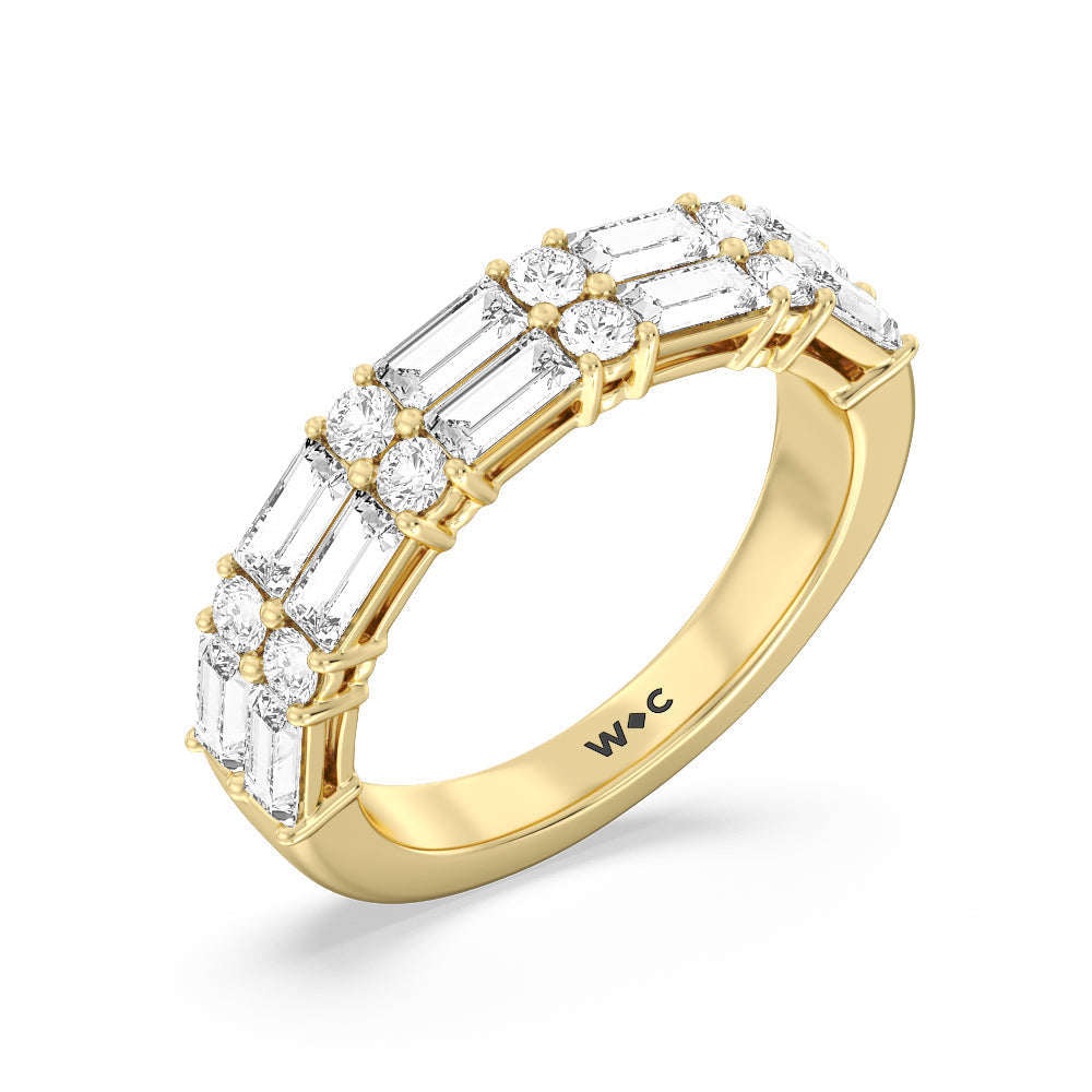 Alternating Two Row Baguette and Round Anniversary Band (G/H SI+) with 18KT Yellow Gold / Natural / 1 Cut Diamond in 14KT Yellow Gold / Natural / 1 view 3
