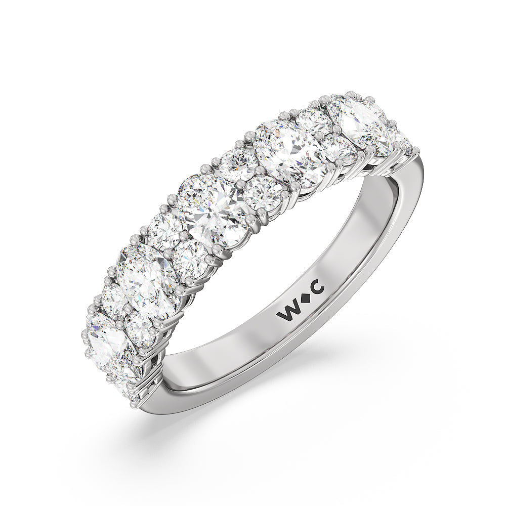 Alternating Oval with Two Round Diamonds Anniversary Band with Platinum / Natural / 1 3/4 Cut Diamond in 14KT Platinum / Natural / 1 3/4 view 5
