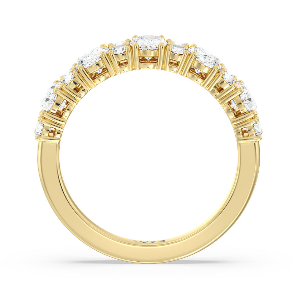 Alternating Oval with Two Round Diamonds Anniversary Band with 18KT Yellow Gold / Natural / 1 3/4 Cut Diamond in 14KT Yellow Gold / Natural / 1 3/4 view 4
