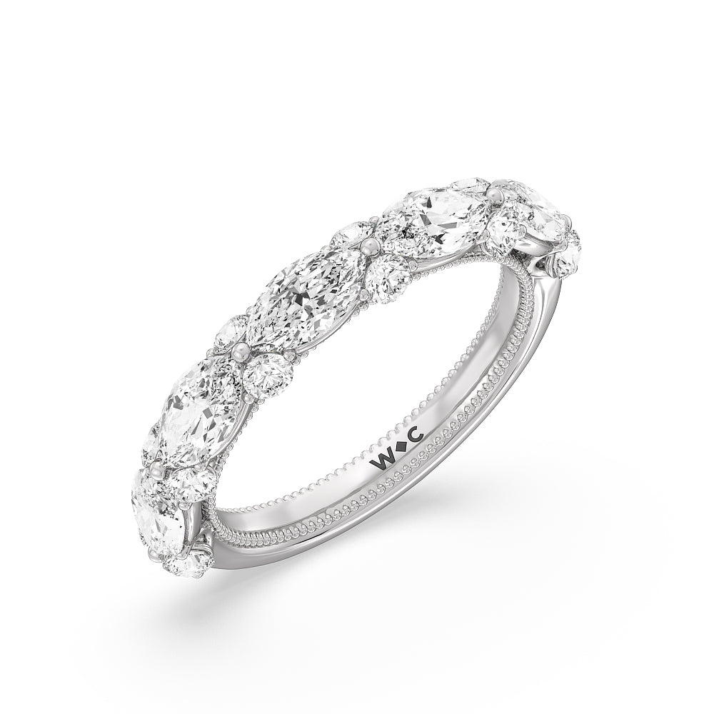 Marquise Diamond Falling Round Diamond Stations Anniversary Ring with Platinum / Natural / 2 1/2 Cut Diamond in 14KT Platinum / Natural / 2 1/2 view 3
