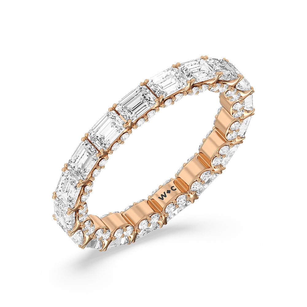 East-West Emerald Split Prong Studded Gallery Eternity Ring with 18KT Rose Gold / Natural / 3 5/8 Cut Diamond in 14KT Rose Gold / Natural / 3 5/8 view 3
