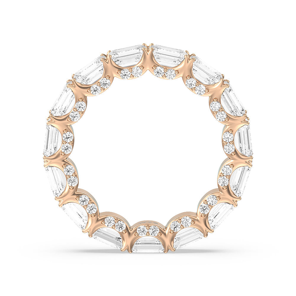 East-West Emerald Split Prong Studded Gallery Eternity Ring with 18KT Rose Gold / Natural / 6 1/10 Cut Diamond in 14KT Rose Gold / Natural / 6 1/10 view 2
