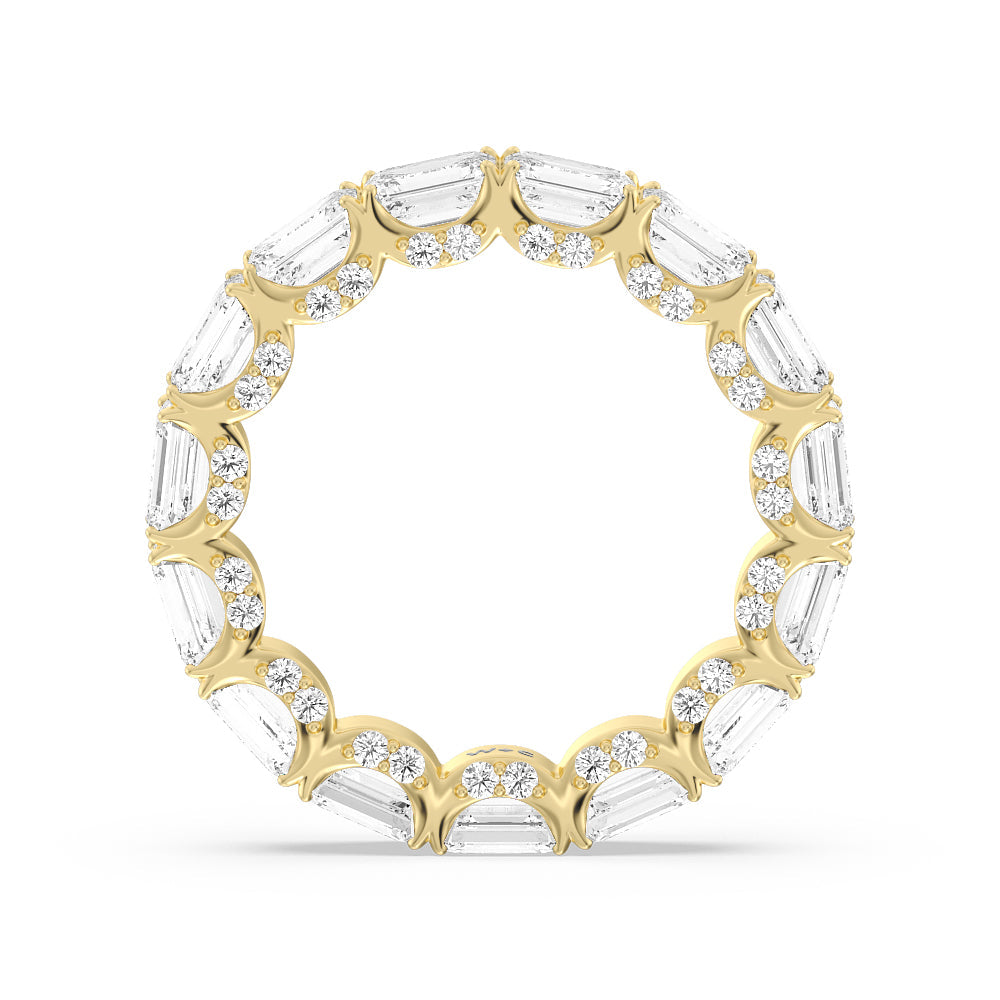 East-West Emerald Split Prong Studded Gallery Eternity Ring with 18KT Yellow Gold / Natural / 6 1/10 Cut Diamond in 14KT Yellow Gold / Natural / 6 1/10 view 2
