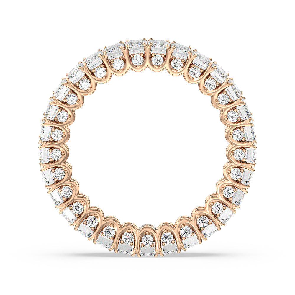 Emerald Split Prong Basket Eternity Ring with 18KT Rose Gold / Natural / 5 1/4 Cut Diamond in 14KT Rose Gold / Natural / 5 1/4 view 2

