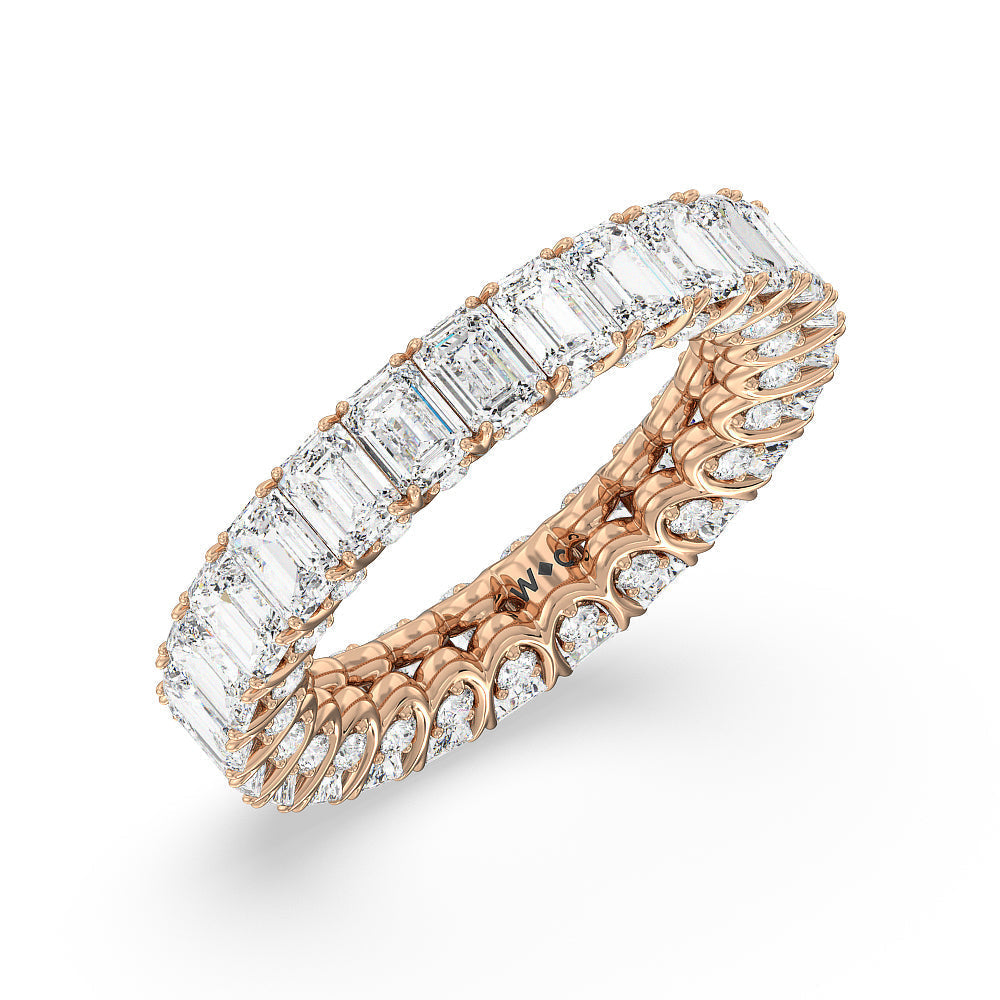 Emerald Split Prong Basket Eternity Ring with 18KT Rose Gold / Natural / 7 1/8 Cut Diamond in 14KT Rose Gold / Natural / 7 1/8 view 3
