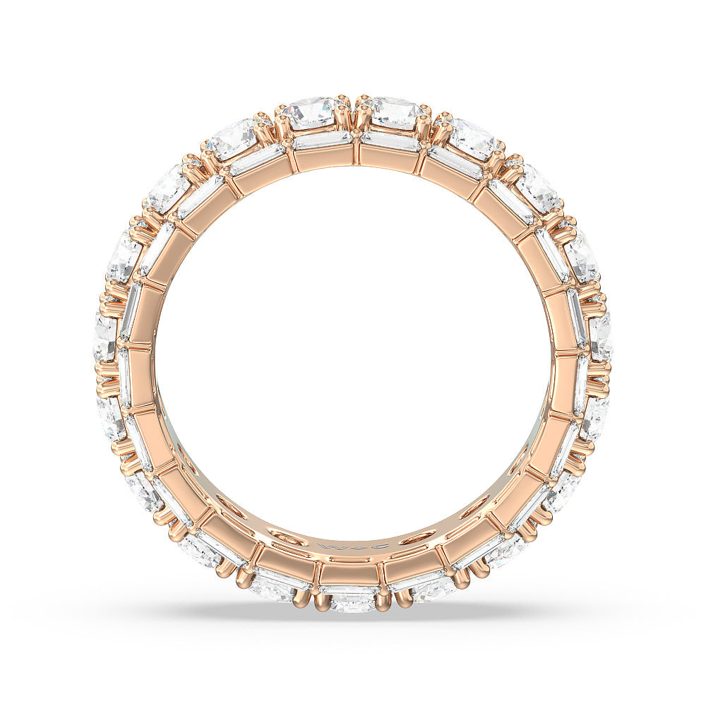 Baguette Edge Round Stones Eternity Ring with 18KT Rose Gold / Natural / 3 9/10 Cut Diamond in 14KT Rose Gold / Natural / 3 9/10 view 2
