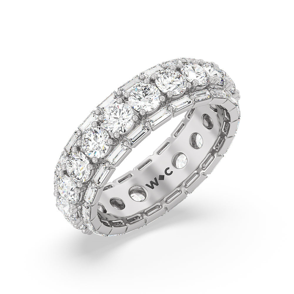 Baguette Edge Round Stones Eternity Ring with Platinum / Natural / 3 9/10 Cut Diamond in 14KT Platinum / Natural / 3 9/10 view 3
