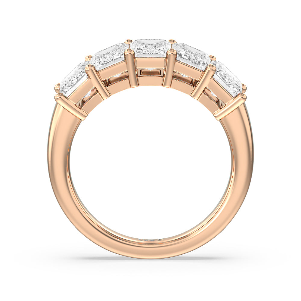 Five Stone Emerald Cut Diamond Ring (G/H SI+) with 18KT Rose Gold / Natural / 5 Cut Diamond in 14KT Rose Gold / Natural / 5 view 3
