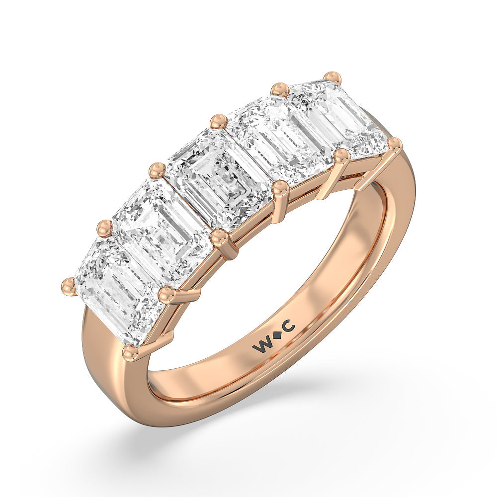 Five Stone Emerald Cut Diamond Ring (G/H SI+) with 18KT Rose Gold / Natural / 5 Cut Diamond in 14KT Rose Gold / Natural / 5 view 2
