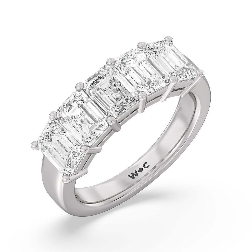 Five Stone Emerald Cut Diamond Ring (G/H SI+) with Platinum / Natural / 5 Cut Diamond in 14KT Platinum / Natural / 5 view 2
