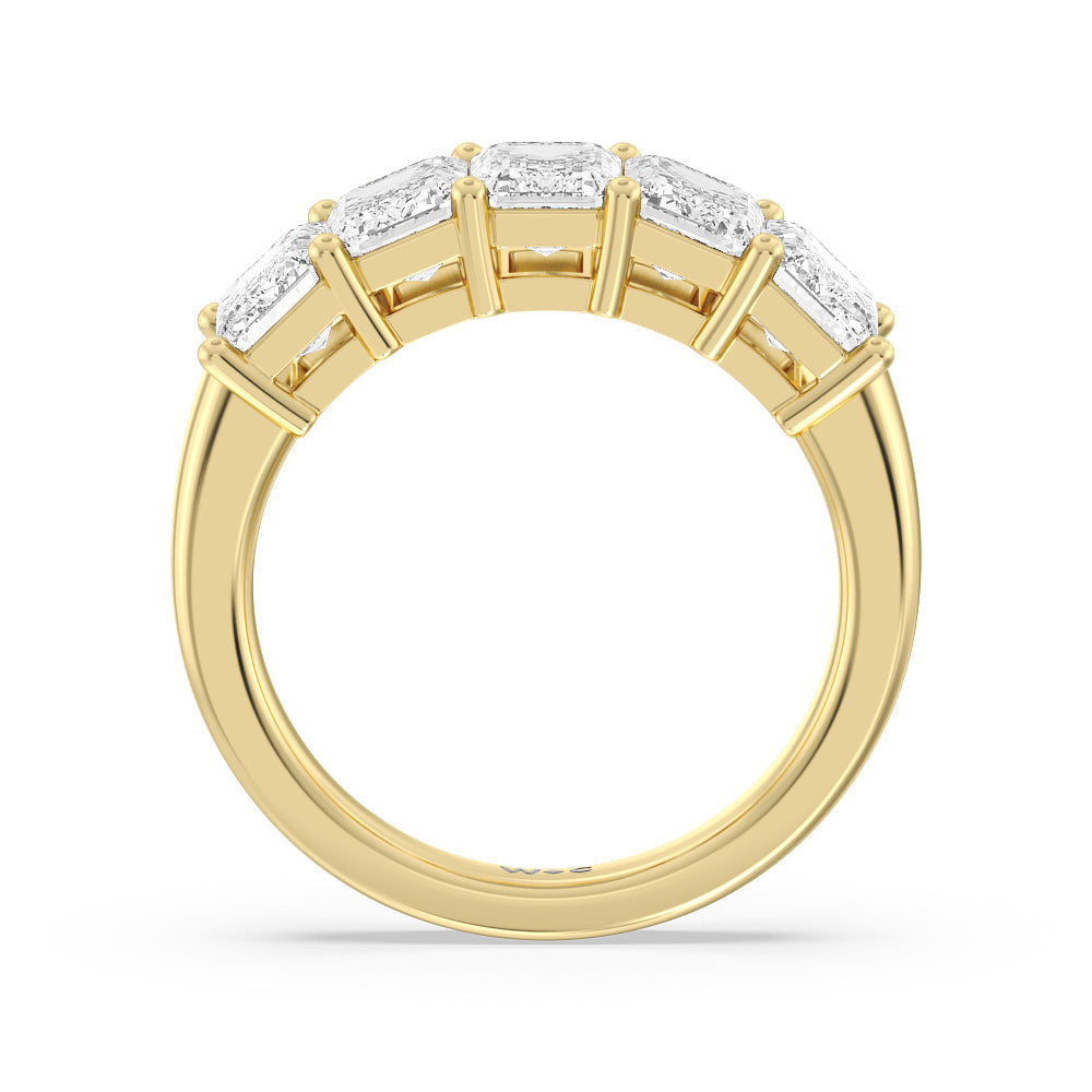 Five Stone Emerald Cut Diamond Ring (G/H SI+) with 18KT Yellow Gold / Natural / 5 Cut Diamond in 14KT Yellow Gold / Natural / 5 view 3

