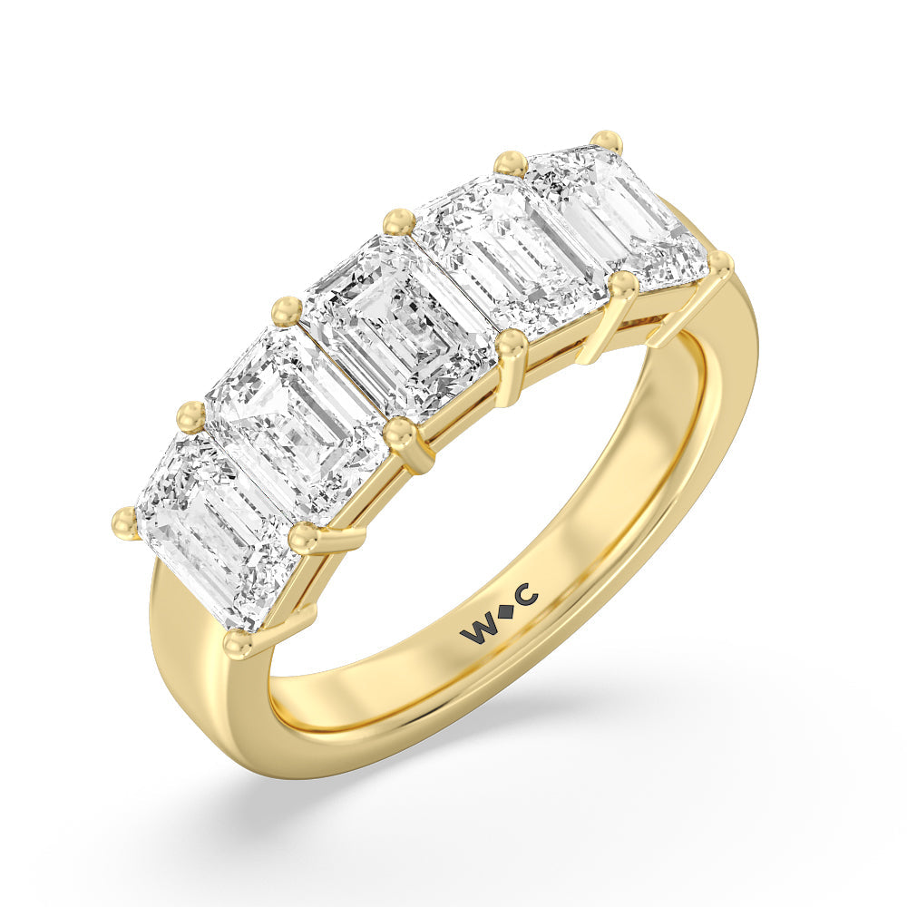 Five Stone Emerald Cut Diamond Ring (G/H SI+) with 18KT Yellow Gold / Natural / 5 Cut Diamond in 14KT Yellow Gold / Natural / 5 view 2
