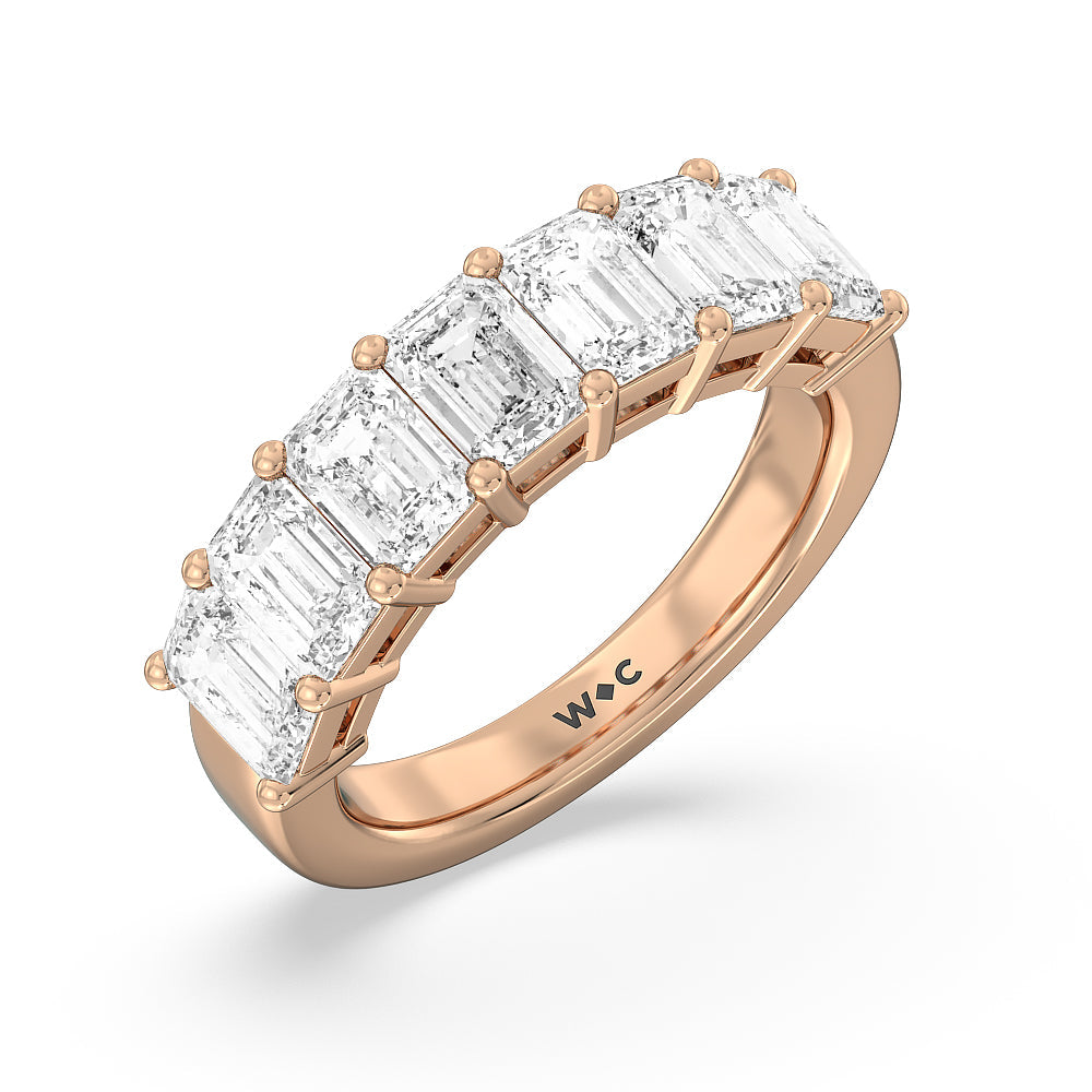 Seven Stone Emerald Cut Diamond Ring (G/H SI+) with 18KT Rose Gold / Natural / 4 Cut Diamond in 14KT Rose Gold / Natural / 4 view 3
