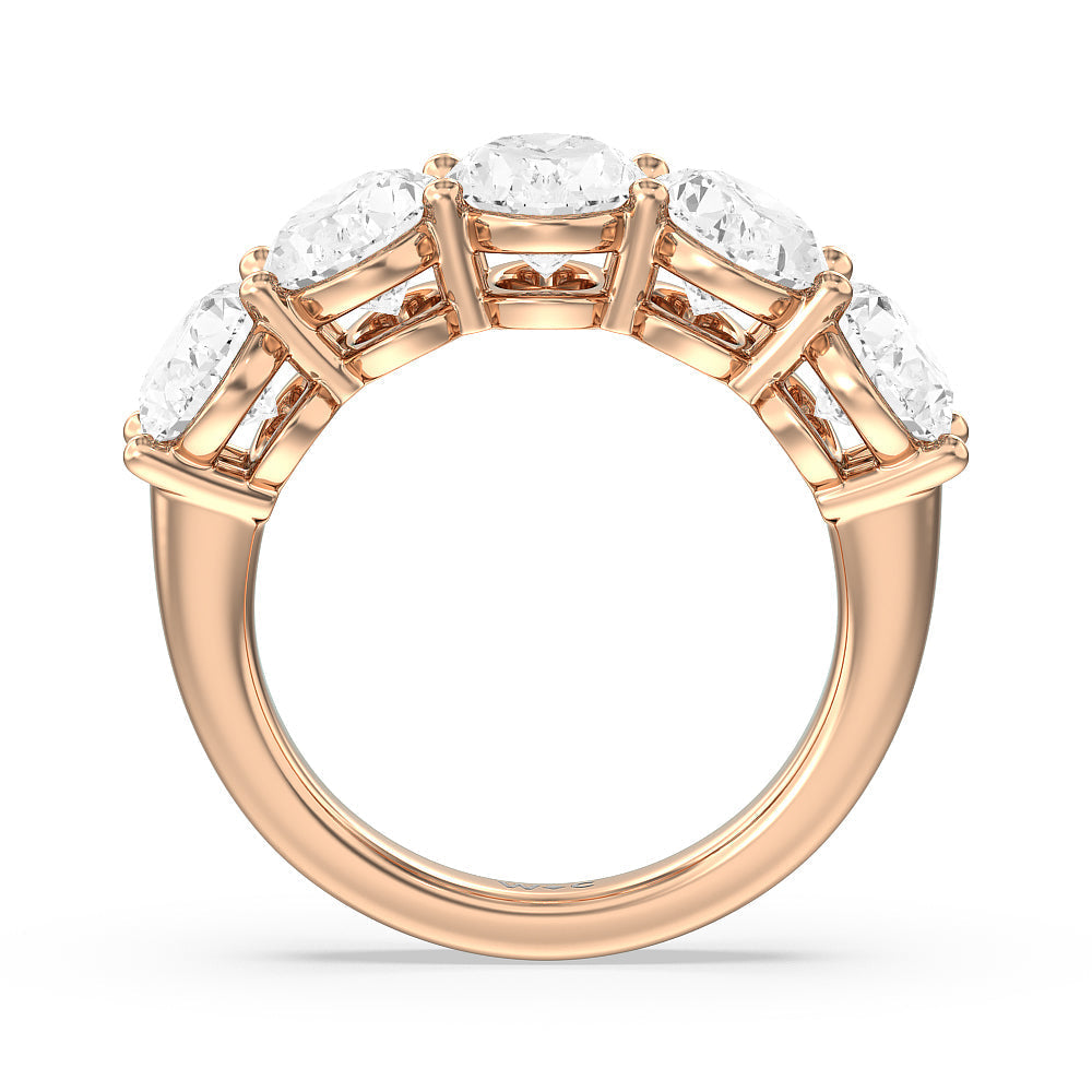 Five Stone Oval Diamond Anniversary Ring (G/H SI+) with 18KT Rose Gold / Natural / 5 Cut Diamond in 14KT Rose Gold / Natural / 5 view 2

