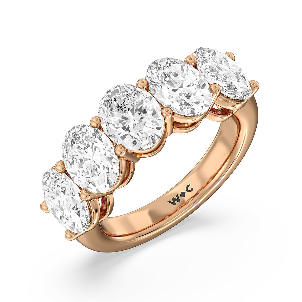 Five Stone Oval Diamond Anniversary Ring (E+ VS+) with 18KT Rose Gold / Lab / 5 Cut Diamond in 14KT Rose Gold / Lab / 5 view 3
