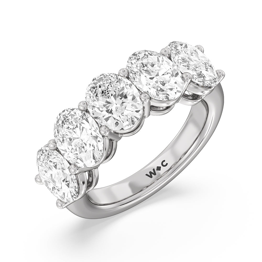 Five Stone Oval Diamond Anniversary Ring (G/H SI+) with Platinum / Natural / 5 Cut Diamond in 14KT Platinum / Natural / 5 view 3
