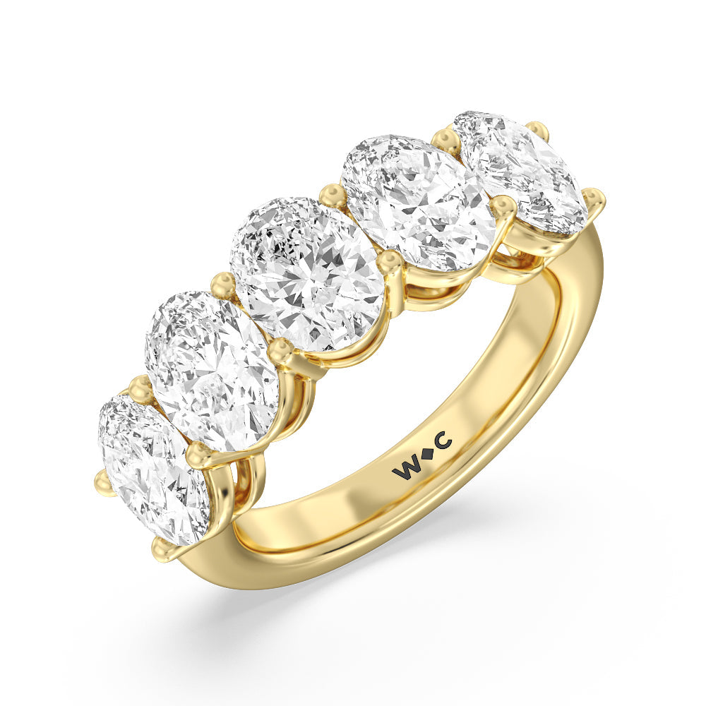 Five Stone Oval Diamond Anniversary Ring (G/H SI+) with 18KT Yellow Gold / Natural / 5 Cut Diamond in 14KT Yellow Gold / Natural / 5 view 3
