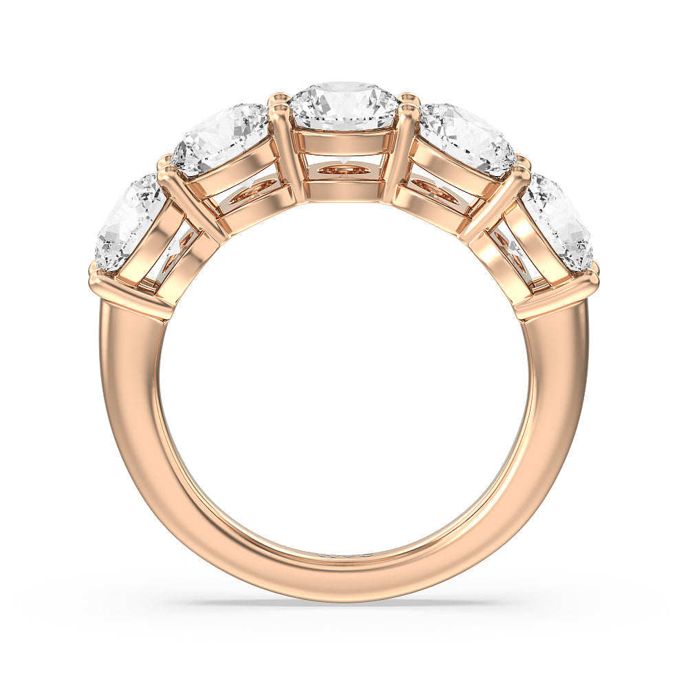 Five Stone Round Diamond Anniversary Ring with 14KT Rose Gold / Lab / 4 Cut Diamond in 14KT Rose Gold / Lab / 4 view 2
