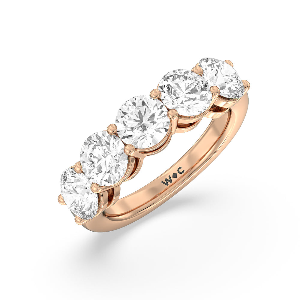 Five Stone Round Diamond Anniversary Ring with 14KT Rose Gold / Lab / 4 Cut Diamond in 14KT Rose Gold / Lab / 4 view 3
