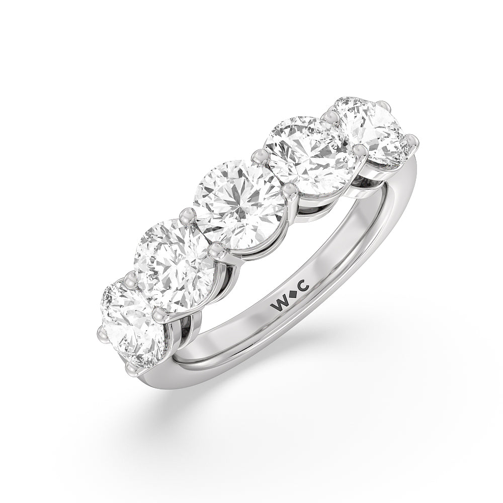 Five Stone Round Diamond Anniversary Ring with 14KT White Gold / Lab / 4 Cut Diamond in 14KT White Gold / Lab / 4 view 3
