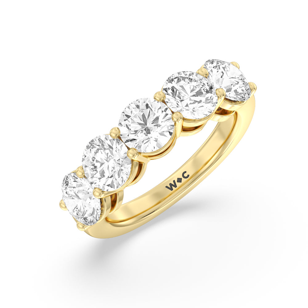 Five Stone Round Diamond Anniversary Ring with 14KT Yellow Gold / Lab / 4 Cut Diamond in 14KT Yellow Gold / Lab / 4 view 3
