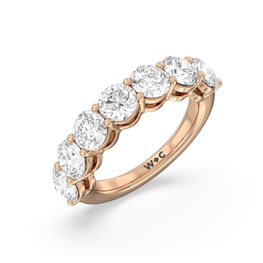 Seven Stone Round Diamond Anniversary Ring (E+ VS+) with 18KT Rose Gold / Lab / 4 Cut Diamond in 14KT Rose Gold / Lab / 4 view 3
