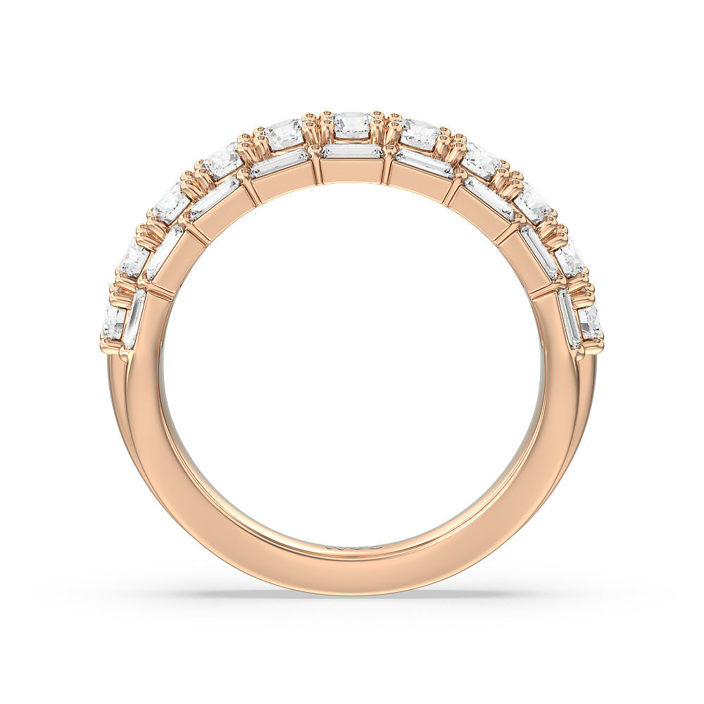 Baguette-Edged Round Diamond Anniversary Ring with 18KT Rose Gold / Natural / 1 1/2 Cut Diamond in 14KT Rose Gold / Natural / 1 1/2 view 4
